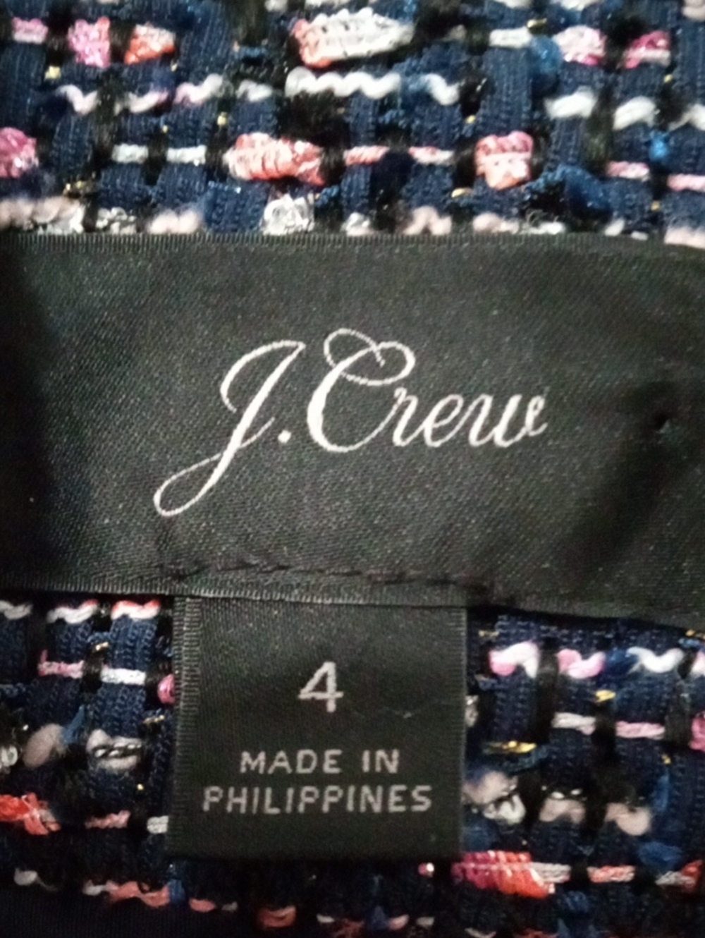 j Crew Structured Tweed Open-Front Jacket in Navy and Pink - Picture 3 of 5